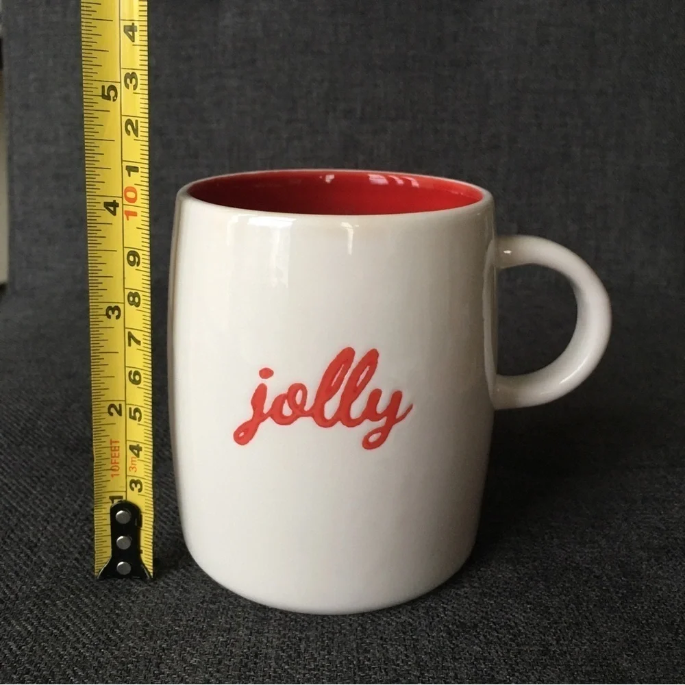 Holiday “jolly” Coffee Mug, Red, Cream, 15 oz